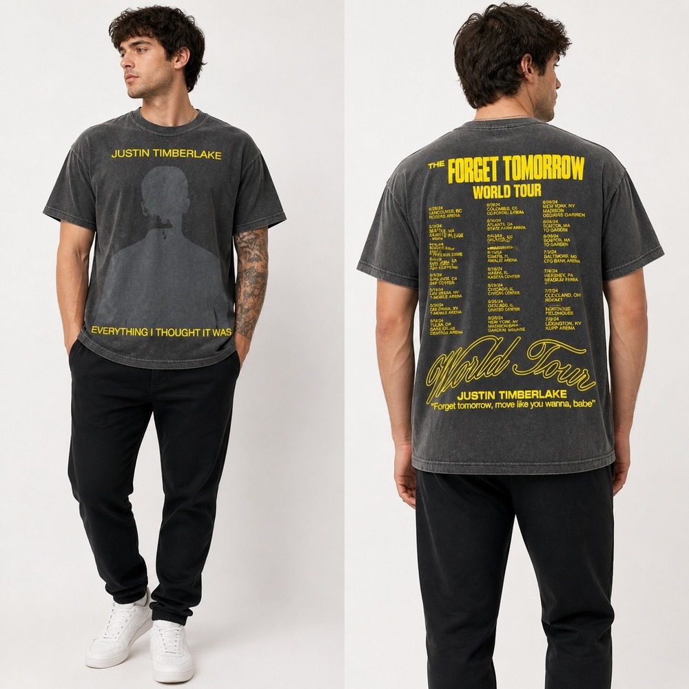 Justin Timberlake 2024 Tour T-Shirt Mens Small Black Graphic Tee - Picture 2 of 5